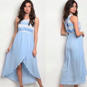 NWT Blue Ivory Lace Chiffon Sleeveless Dress